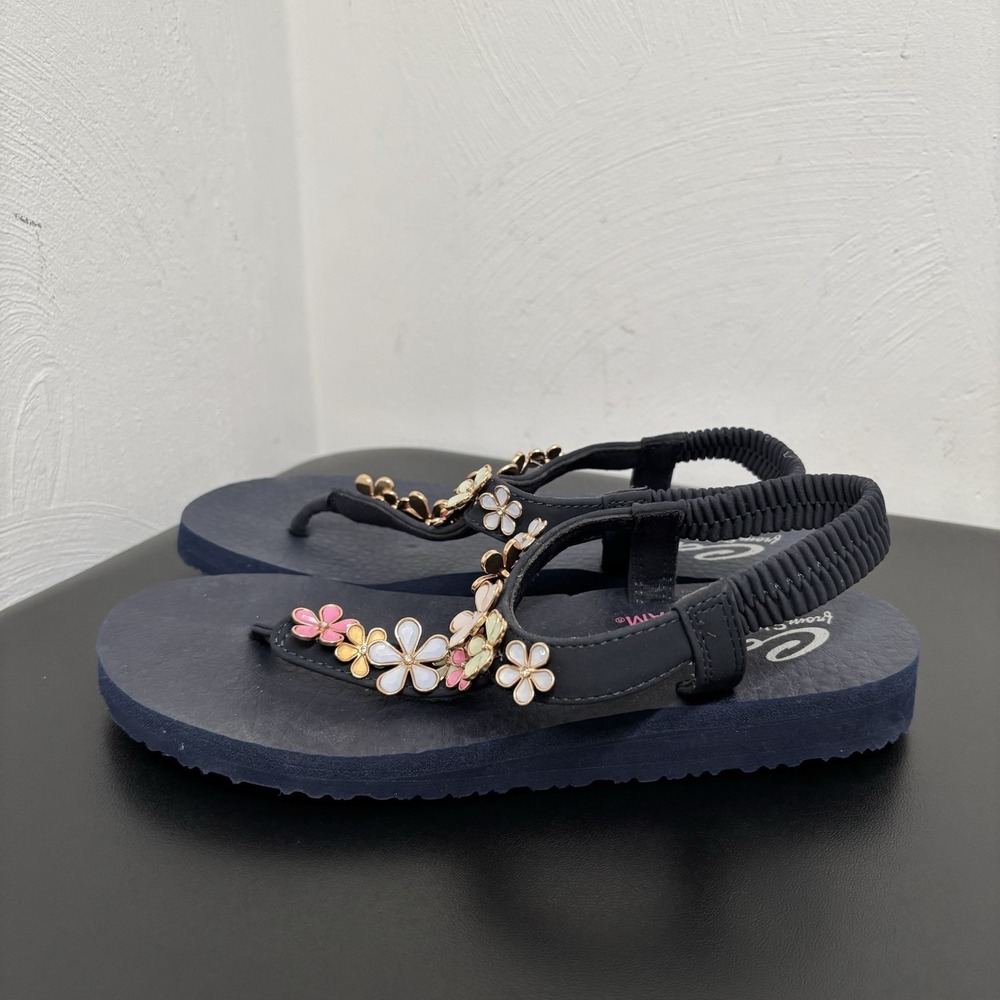 Skechers Cali Meditation Embellished Thong Sandals Happy Daisies Navy Size 7 - Picture 1 of 9